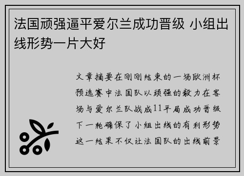 法国顽强逼平爱尔兰成功晋级 小组出线形势一片大好 法国顽强逼平爱尔兰成功晋级 小组出线形势一片大好